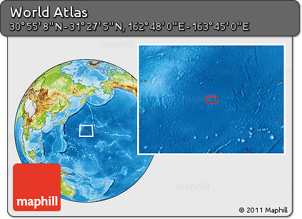 Physical Location Map of the Area around 31° 11' 6" N, 163° 16' 30" E