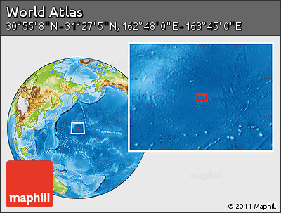 Physical Location Map of the Area around 31° 11' 6" N, 163° 16' 30" E