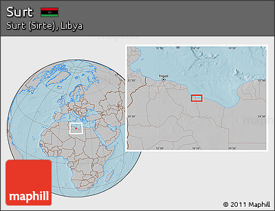 Gray Location Map of Surt, hill shading