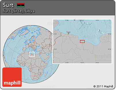 Gray Location Map of Surt, hill shading