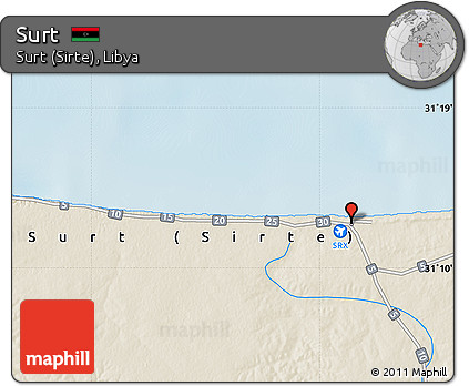 Shaded Relief Map of Surt