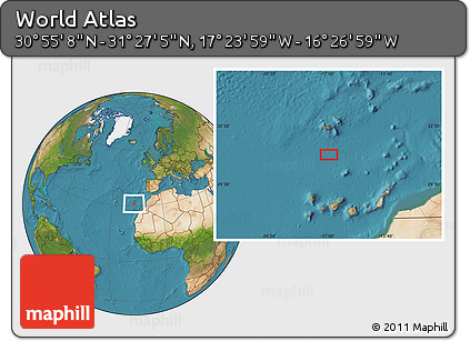 Satellite Location Map of the Area around 31° 11' 6" N, 16° 55' 29" W