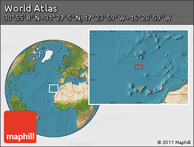 Satellite Location Map of the Area around 31° 11' 6" N, 16° 55' 29" W