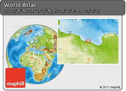 Physical Location Map of the Area around 31° 11' 6" N, 17° 4' 30" E