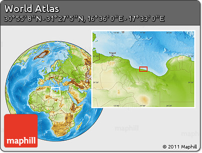 Physical Location Map of the Area around 31° 11' 6" N, 17° 4' 30" E
