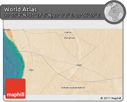 Satellite 3D Map of the Area around 31° 11' 6" N, 20° 28' 30" E