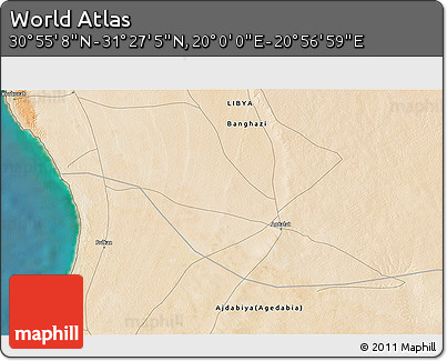 Satellite 3D Map of the Area around 31° 11' 6" N, 20° 28' 30" E