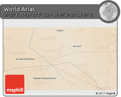 Satellite 3D Map of the Area around 31° 11' 6" N, 22° 10' 29" E