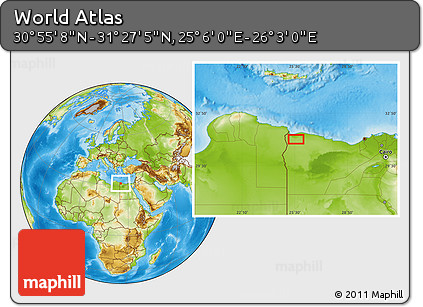 Physical Location Map of the Area around 31° 11' 6" N, 25° 34' 30" E