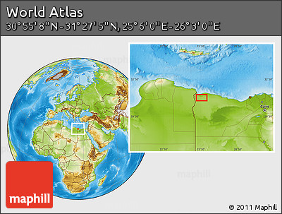 Physical Location Map of the Area around 31° 11' 6" N, 25° 34' 30" E