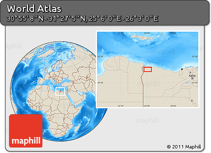 Shaded Relief Location Map of the Area around 31° 11' 6" N, 25° 34' 30" E