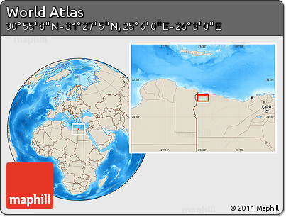 Shaded Relief Location Map of the Area around 31° 11' 6" N, 25° 34' 30" E