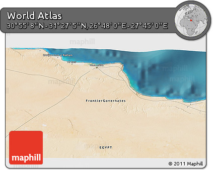 Satellite 3D Map of the Area around 31° 11' 6" N, 27° 16' 29" E