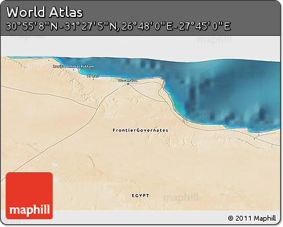 Satellite 3D Map of the Area around 31° 11' 6" N, 27° 16' 29" E