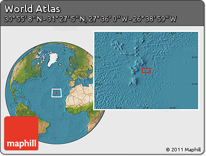 Satellite Location Map of the Area around 31° 11' 6" N, 27° 7' 30" W