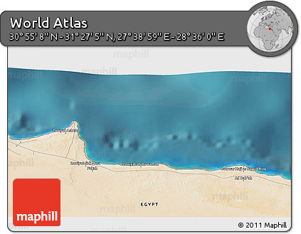 Satellite 3D Map of the Area around 31° 11' 6" N, 28° 7' 30" E