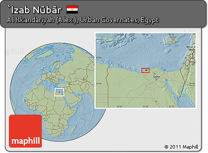 Savanna Style Location Map of `Izab Nūbār, hill shading