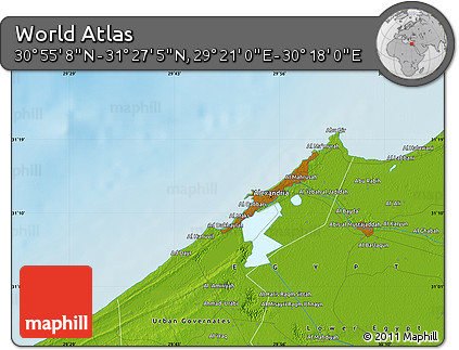 Physical Map of the Area around 31° 11' 6" N, 29° 49' 30" E