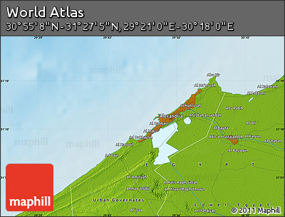 Physical Map of the Area around 31° 11' 6" N, 29° 49' 30" E