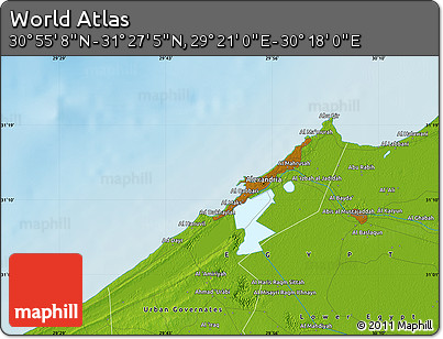 Physical Map of the Area around 31° 11' 6" N, 29° 49' 30" E