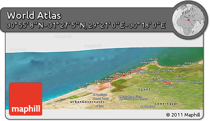 Satellite Panoramic Map of the Area around 31° 11' 6" N, 29° 49' 30" E