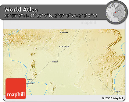 Physical 3D Map of the Area around 31° 11' 6" N, 2° 28' 30" W