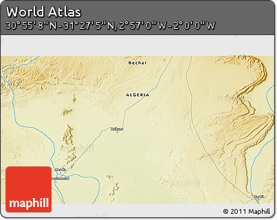 Physical 3D Map of the Area around 31° 11' 6" N, 2° 28' 30" W