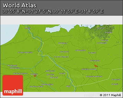 Physical 3D Map of the Area around 31° 11' 6" N, 30° 40' 29" E