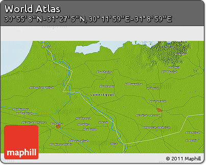 Physical 3D Map of the Area around 31° 11' 6" N, 30° 40' 29" E