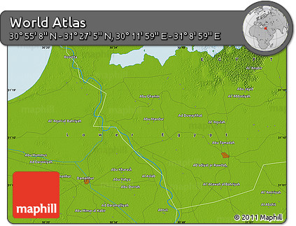 Physical Map of the Area around 31° 11' 6" N, 30° 40' 29" E