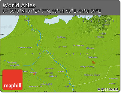 Physical Map of the Area around 31° 11' 6" N, 30° 40' 29" E