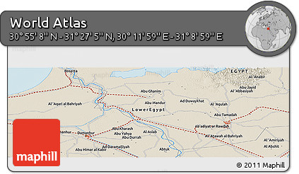 Shaded Relief Panoramic Map of the Area around 31° 11' 6" N, 30° 40' 29" E