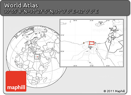 Blank Location Map of the Area around 31° 11' 6" N, 31° 31' 29" E