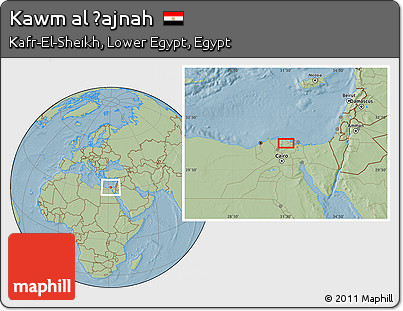 Savanna Style Location Map of Kawm Al Ḩajnah, hill shading