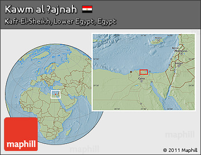 Savanna Style Location Map of Kawm Al Ḩajnah, hill shading