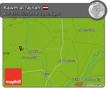 Physical Map of Kawm Al Ḩajnah