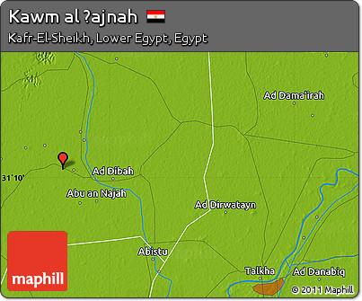 Physical Map of Kawm Al Ḩajnah