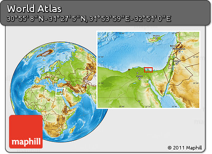 Physical Location Map of the Area around 31° 11' 6" N, 32° 22' 30" E