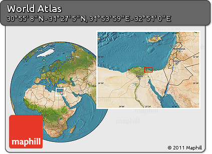 Satellite Location Map of the Area around 31° 11' 6" N, 32° 22' 30" E