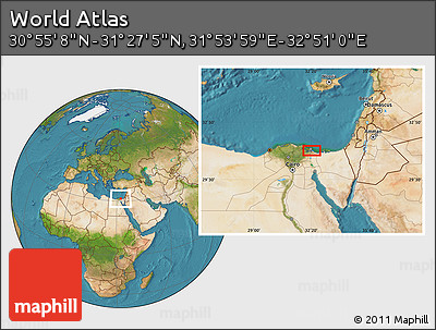 Satellite Location Map of the Area around 31° 11' 6" N, 32° 22' 30" E