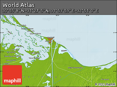 Physical Map of the Area around 31° 11' 6" N, 32° 22' 30" E