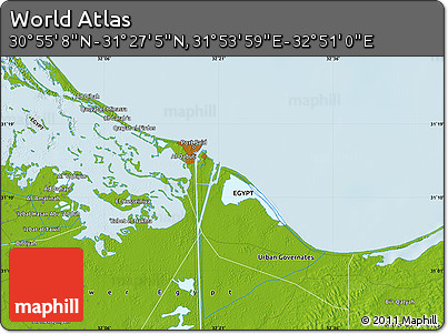 Physical Map of the Area around 31° 11' 6" N, 32° 22' 30" E