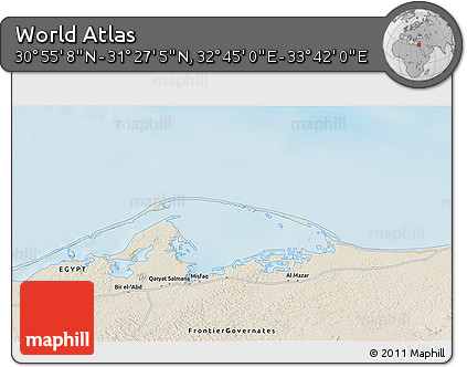 Shaded Relief 3D Map of the Area around 31° 11' 6" N, 33° 13' 30" E