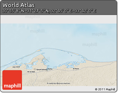 Shaded Relief 3D Map of the Area around 31° 11' 6" N, 33° 13' 30" E