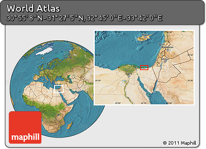 Satellite Location Map of the Area around 31° 11' 6" N, 33° 13' 30" E