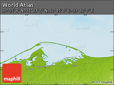 Physical Map of the Area around 31° 11' 6" N, 33° 13' 30" E