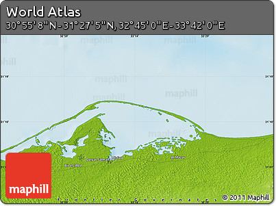 Physical Map of the Area around 31° 11' 6" N, 33° 13' 30" E