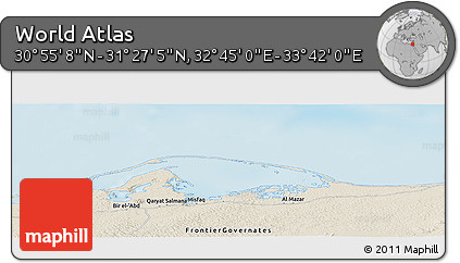 Shaded Relief Panoramic Map of the Area around 31° 11' 6" N, 33° 13' 30" E