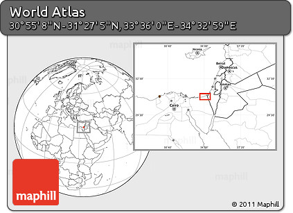 Blank Location Map of the Area around 31° 11' 6" N, 34° 4' 30" E