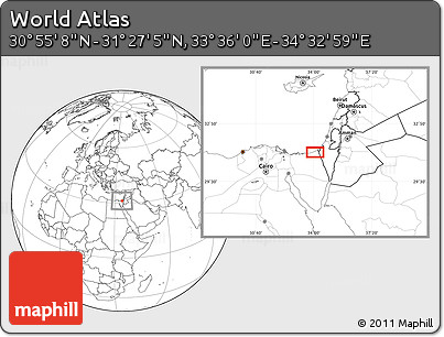 Blank Location Map of the Area around 31° 11' 6" N, 34° 4' 30" E